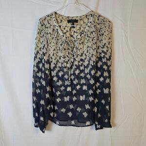 Jessica Simpson Blue and Cream Tie Front Relaxed Blouse With Butterflies